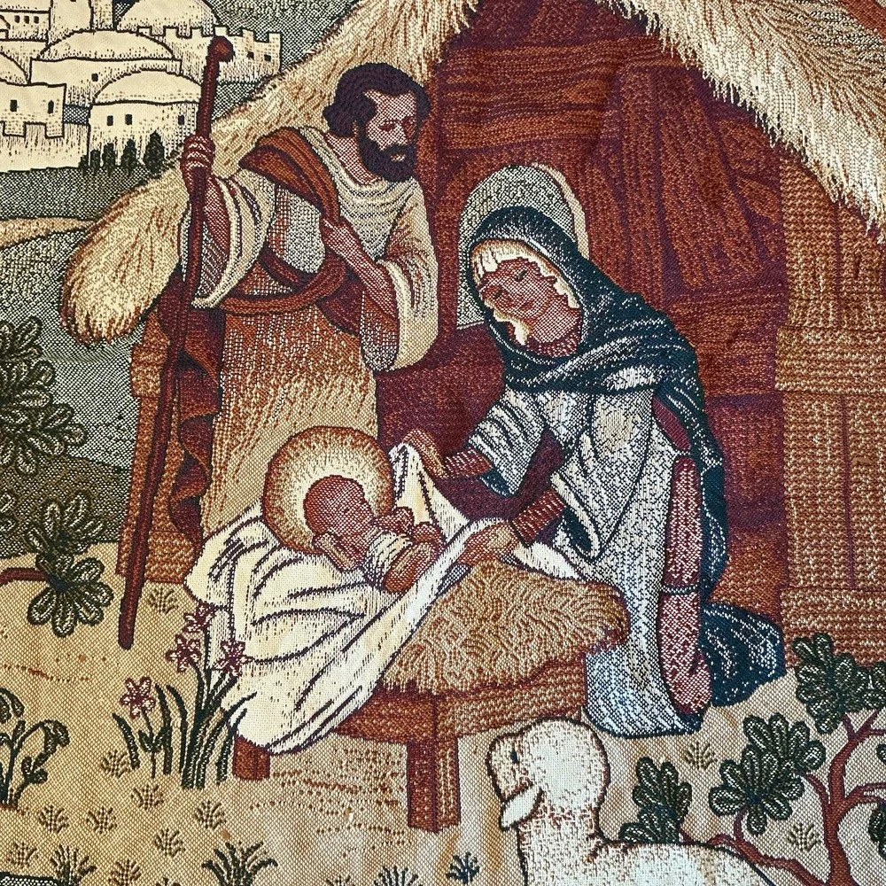 Nativity Throw Blanket 58x52 Christmas Bethlehem Jesus Woven Tapestry Religious